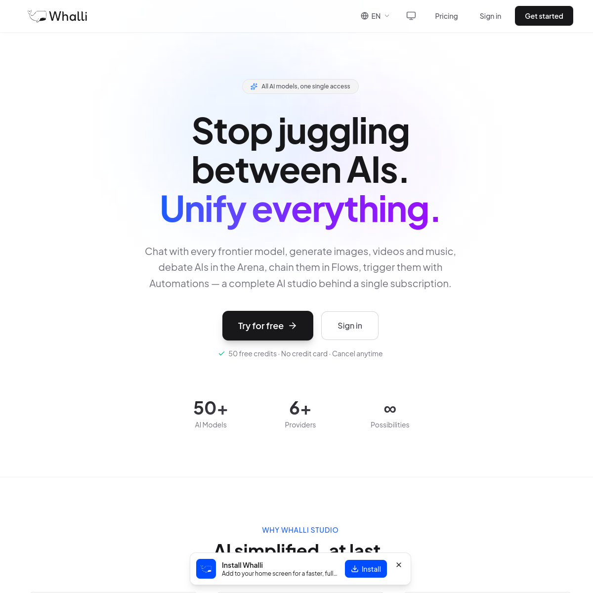 Aperçu du site de Whalli Studio